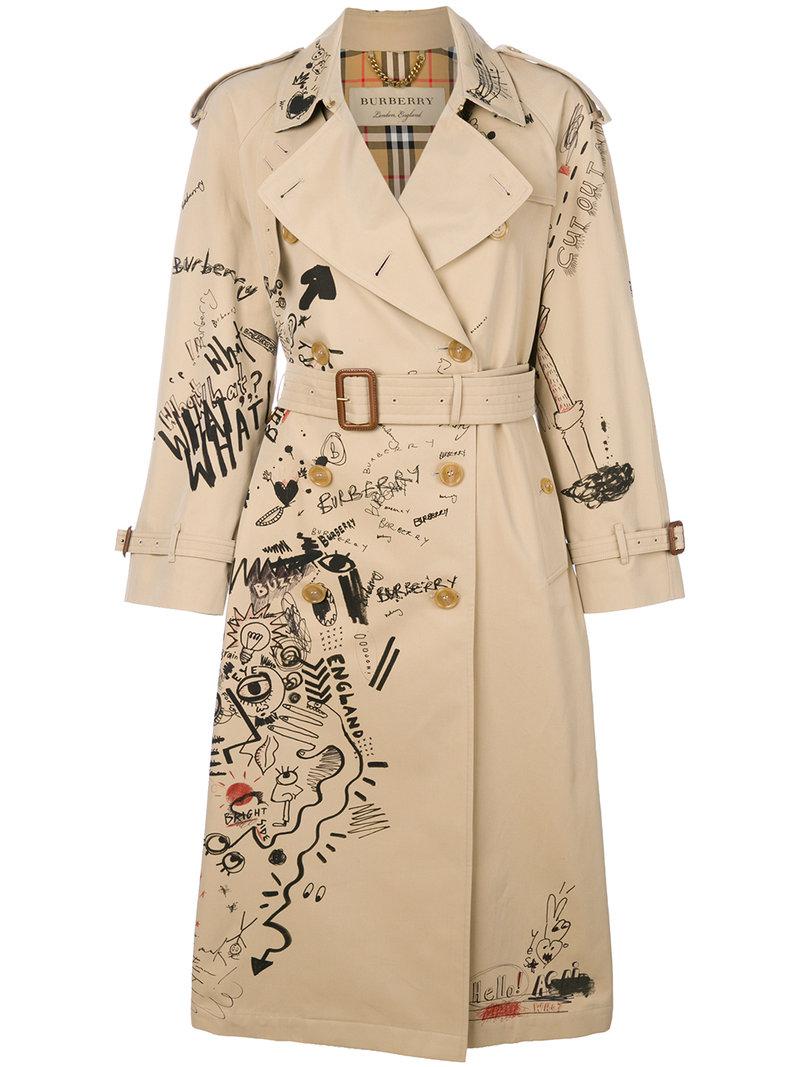 Burberry Illustrated Print Trench Coat Natural | Lyst