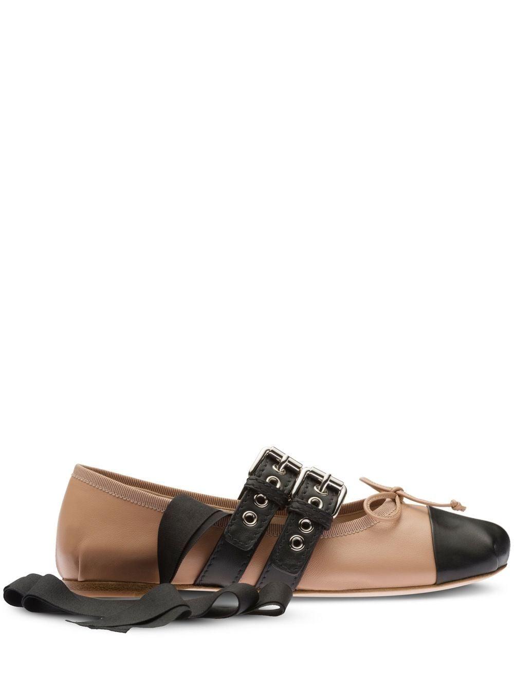Miu Miu Ankle Tie-fastening Buckle Ballerina Shoes in Brown | Lyst