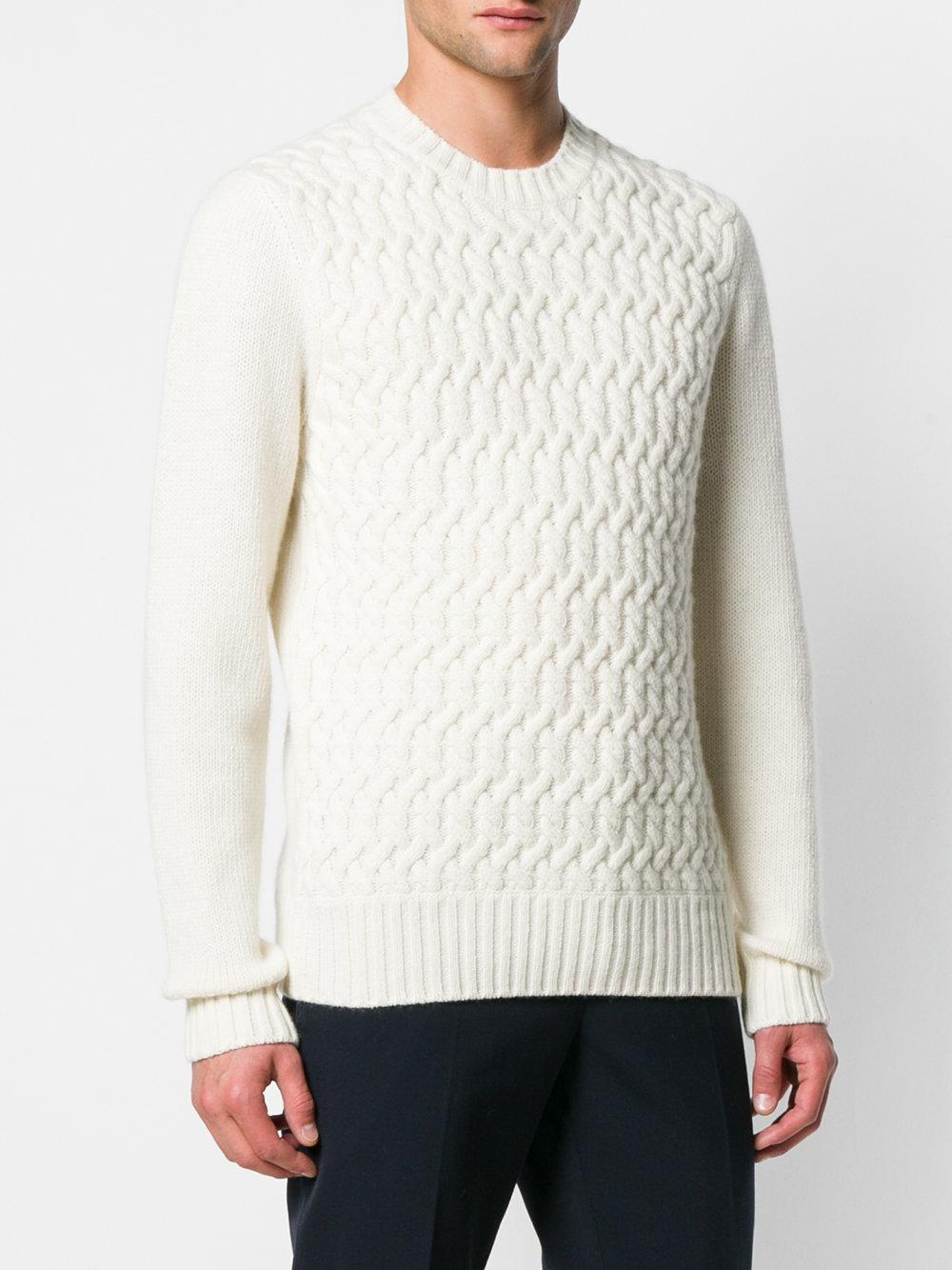 Eleventy Wool Cable Knit Jumper in White for Men - Lyst