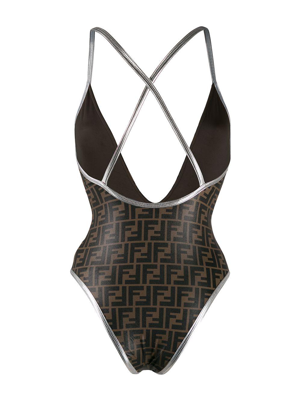 Fendi Synthetic Ff Monogram Print Swimsuit in Brown - Lyst