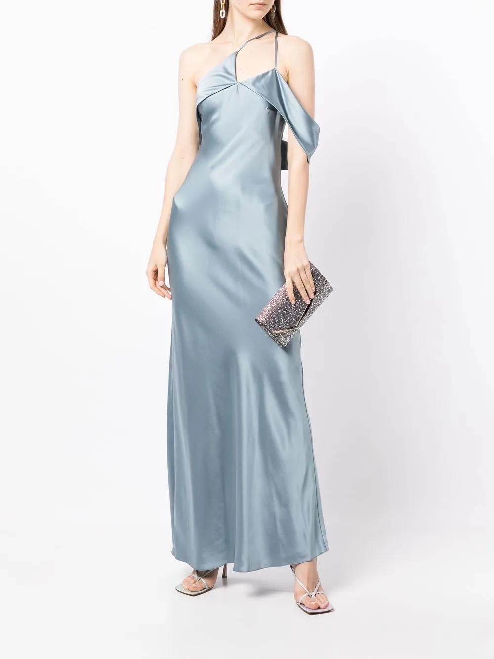 open lace back dress One shoulder gown with tie