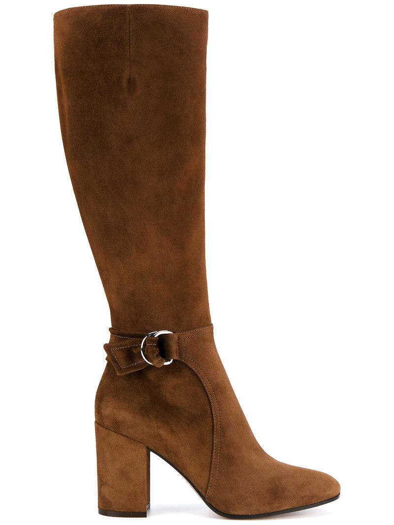 Gianvito Rossi Suede Side Buckle Boots in Brown - Lyst