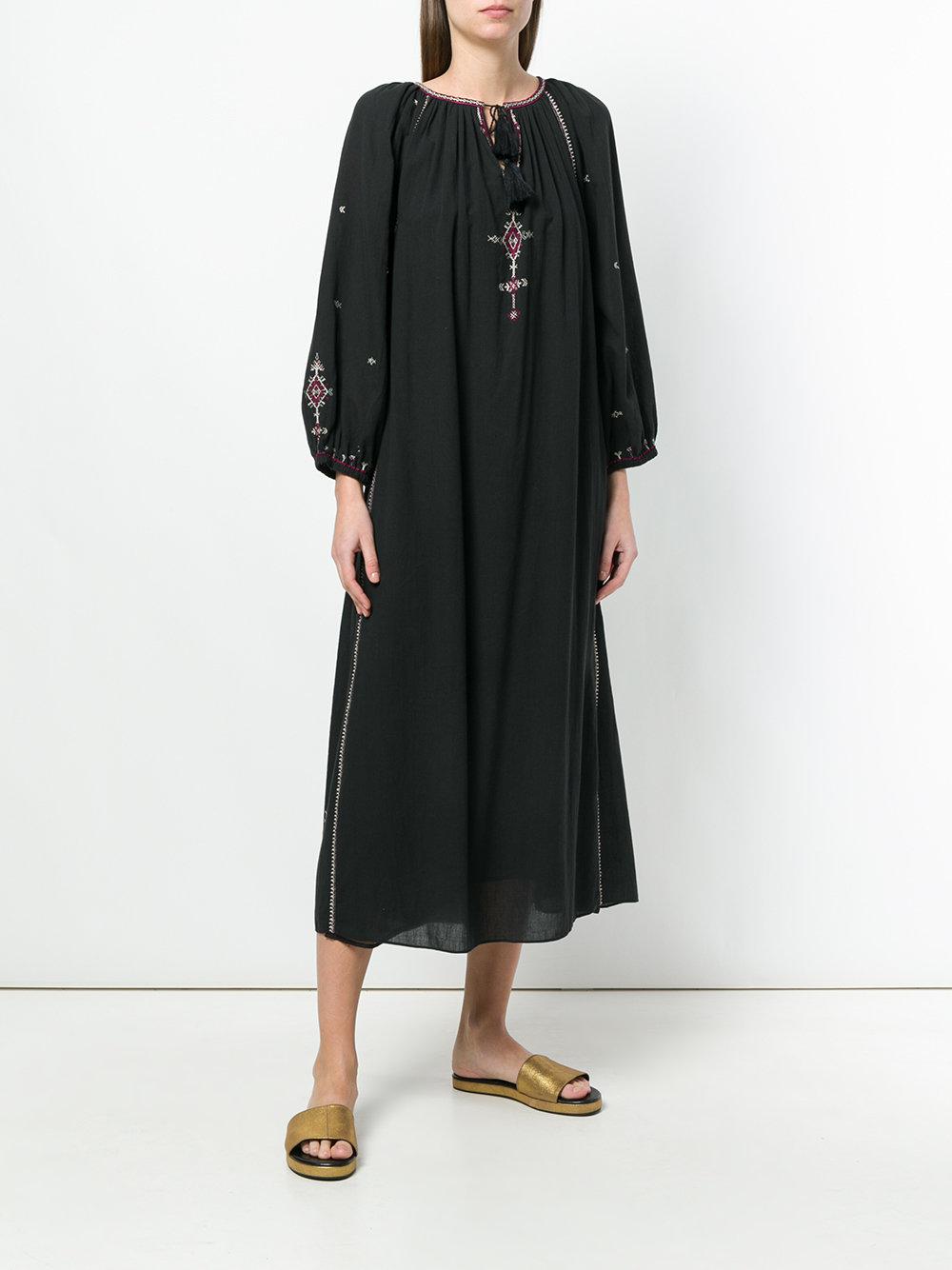 Étoile Isabel Marant Cotton Embroidered Kaftan Dress in Black - Lyst