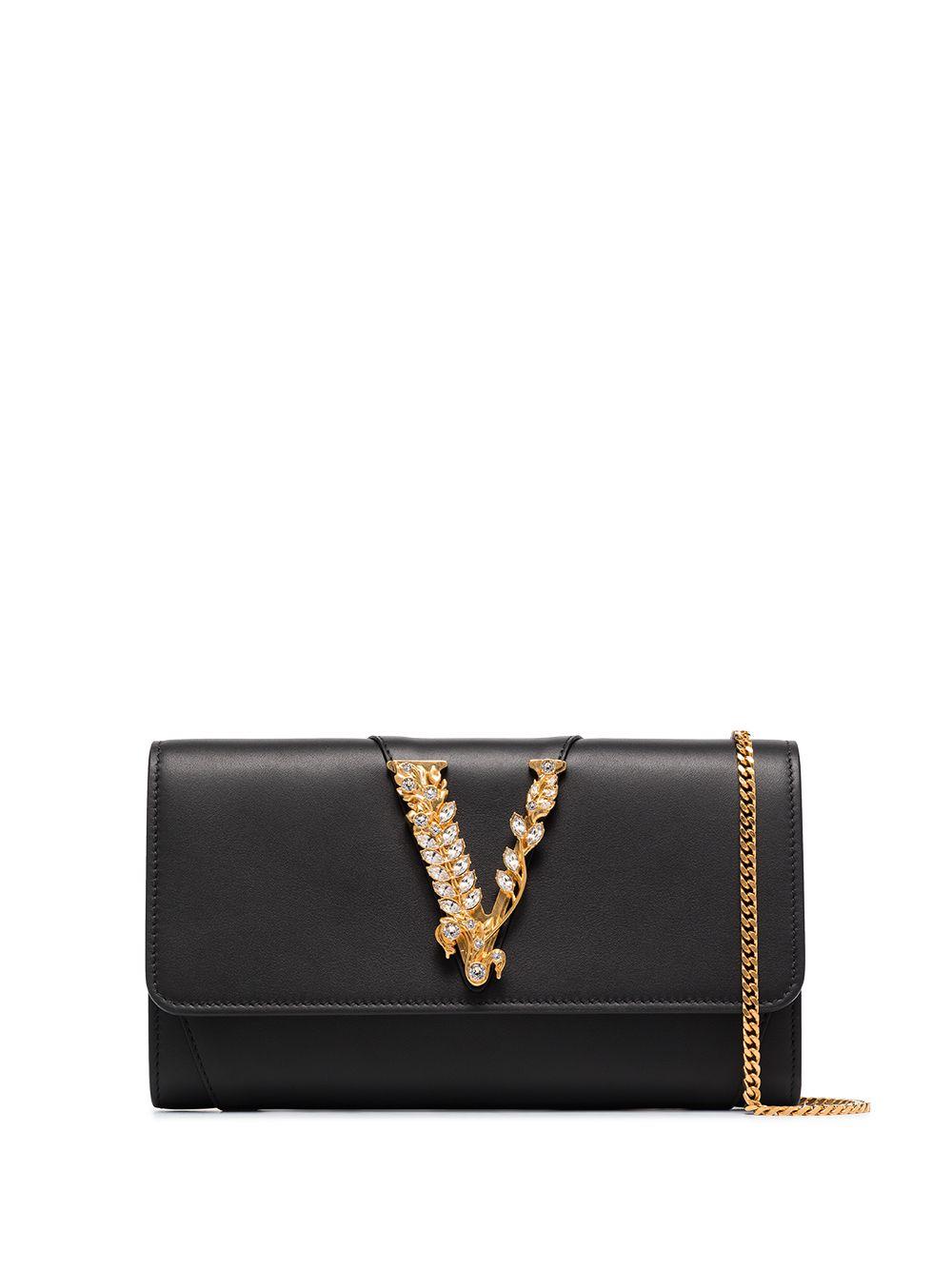 Versace Virtus Crystal Embellished Clutch Bag in Black