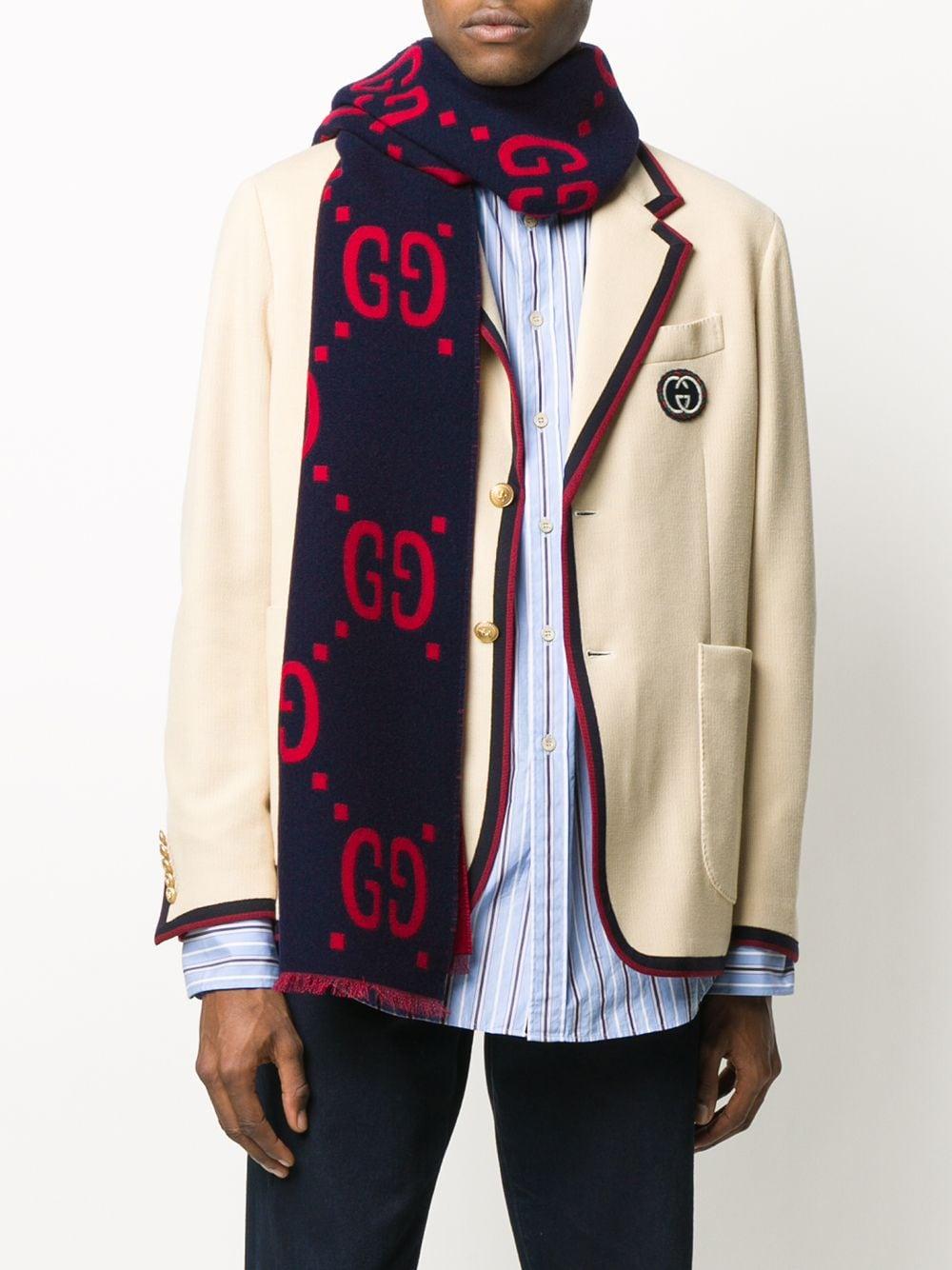 Gucci Wool GG Monogram Scarf in Blue for Men Lyst