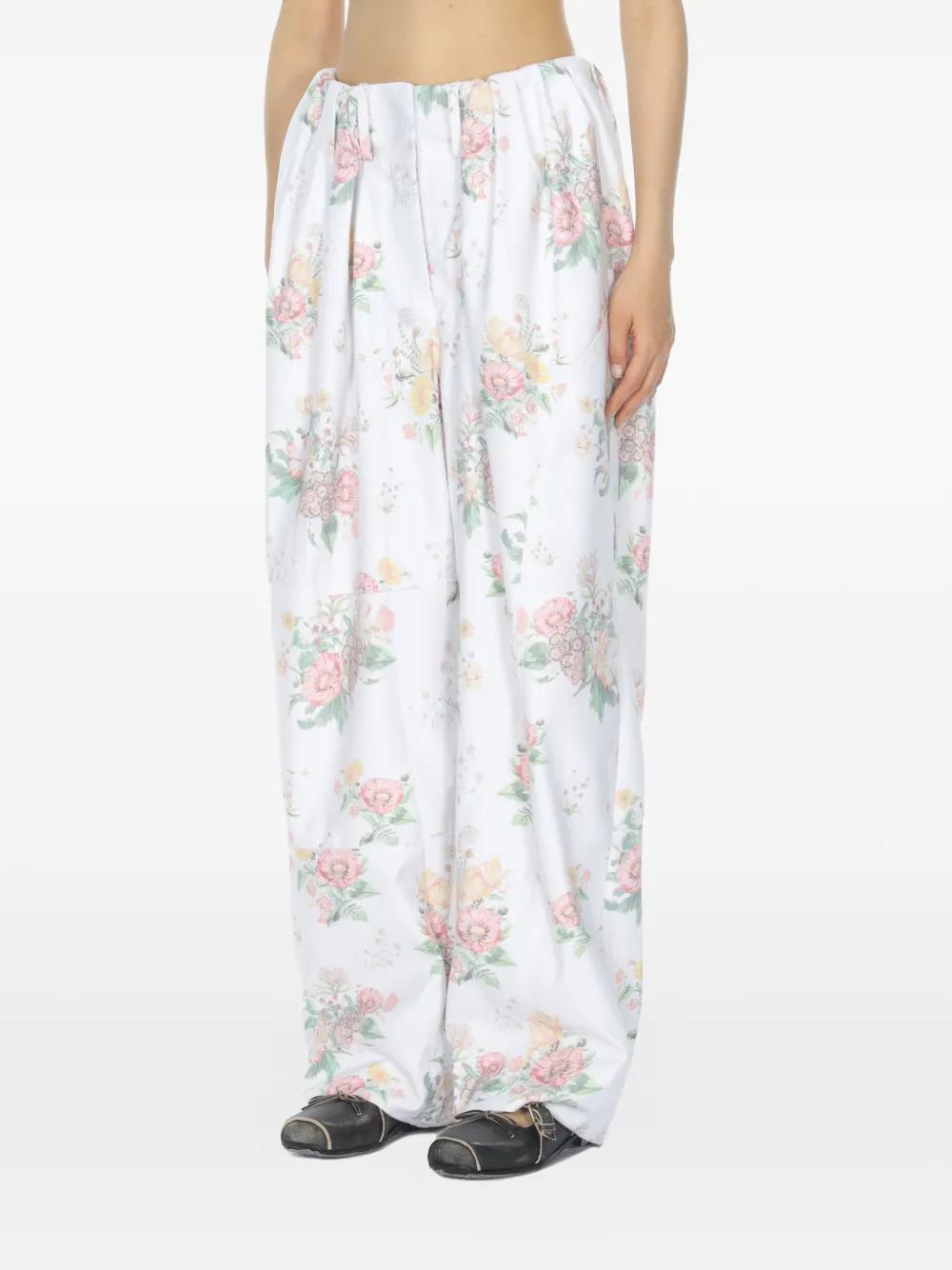OPEN YY Floral Gather Trousers in White | Lyst