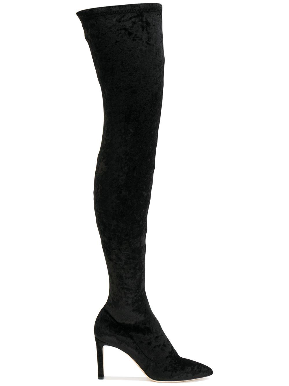 black thigh length boots