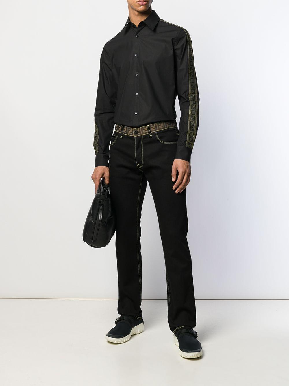 Fendi Denim Monogram Waistband Jeans in Black for Men - Lyst