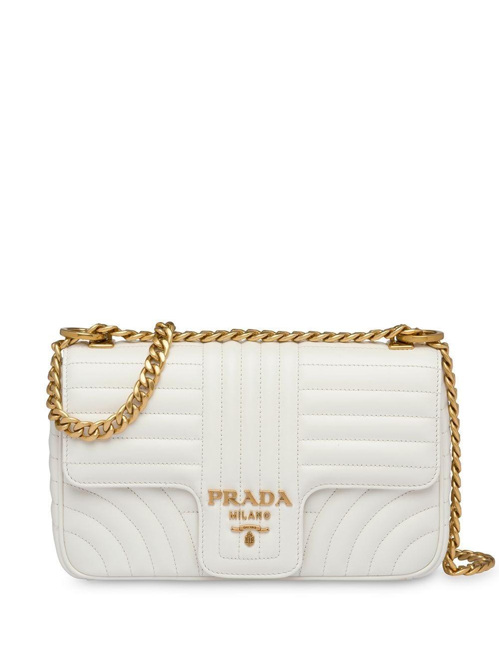 Prada Diagramme Medium Shoulder Bag in White