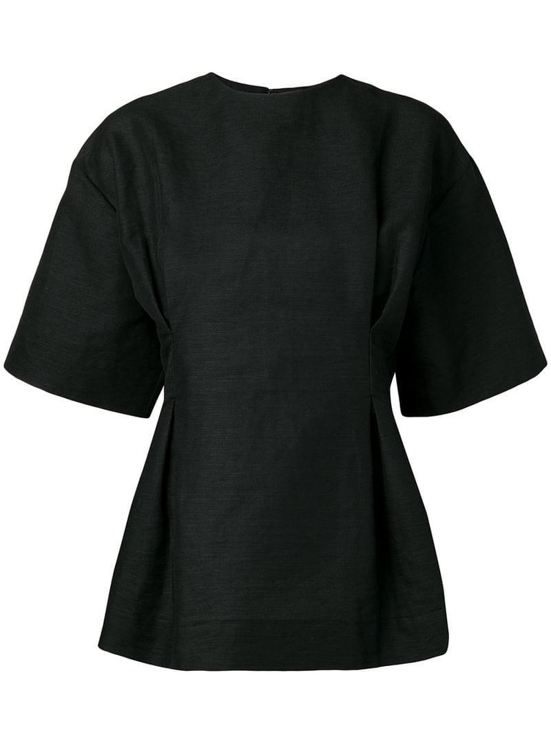 Totême Cotton Short Sleeve Blouse in Black - Lyst