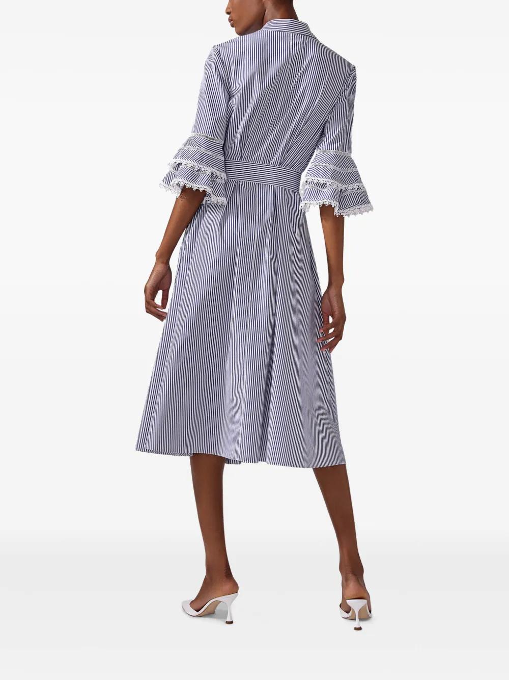 Carolina Herrera Lace-Trim Striped Shirt Dress in Blue | Lyst 