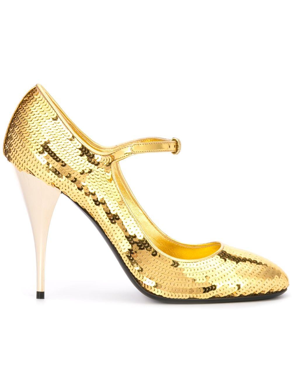 Miu Miu Leather Sequin Mary Jane Pumps in Gold (Metallic) - Lyst