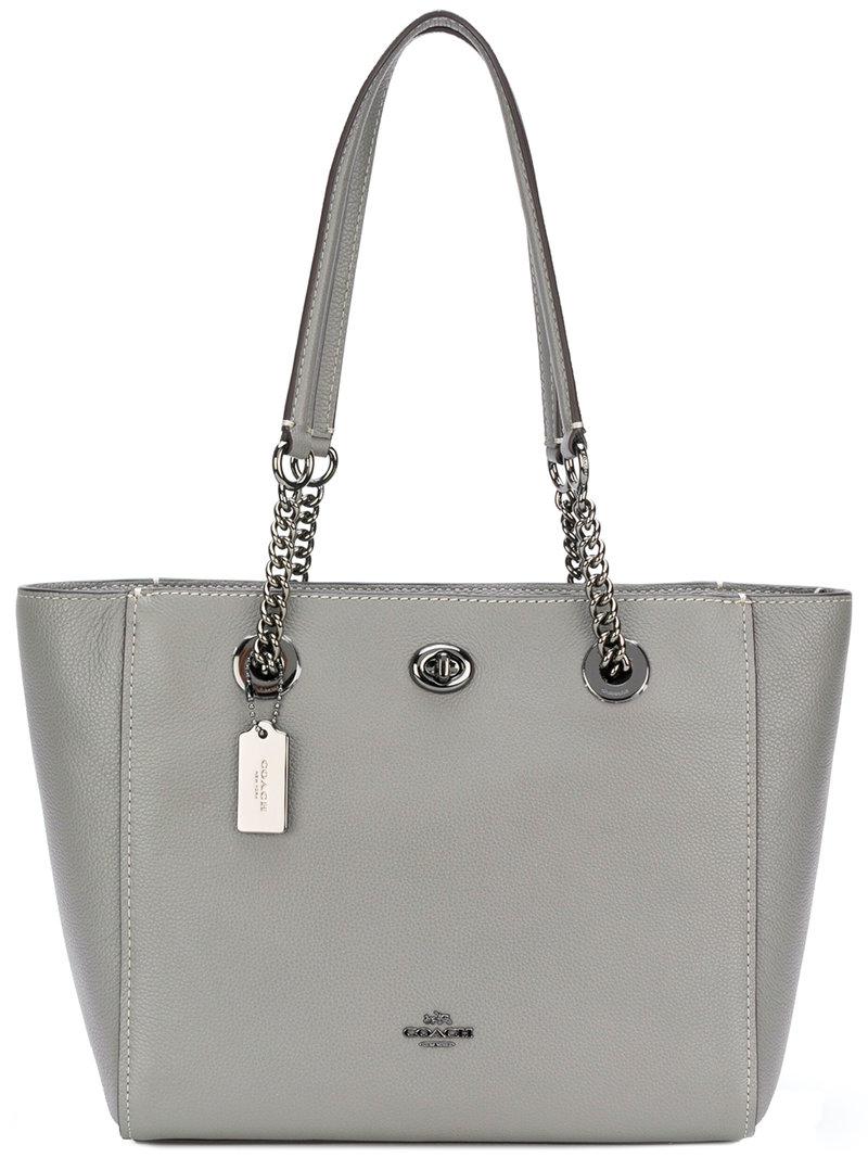 COACH Turnlock Chain 27 Tote in Gray | Lyst