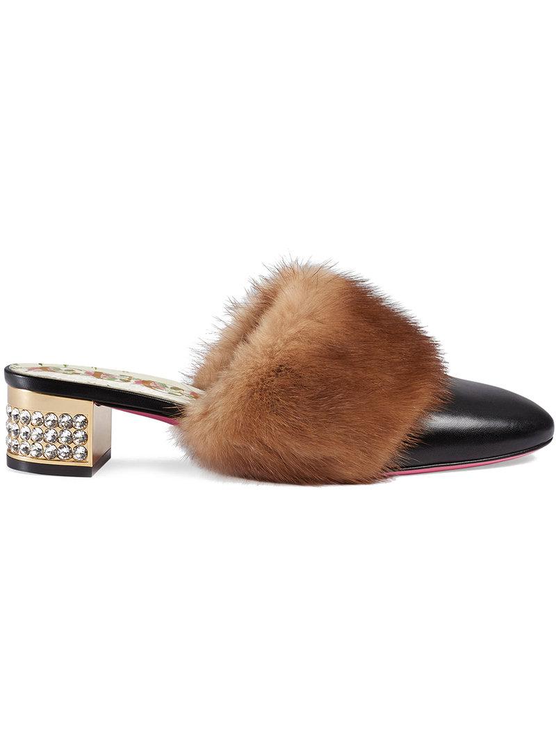 gucci black fur slides