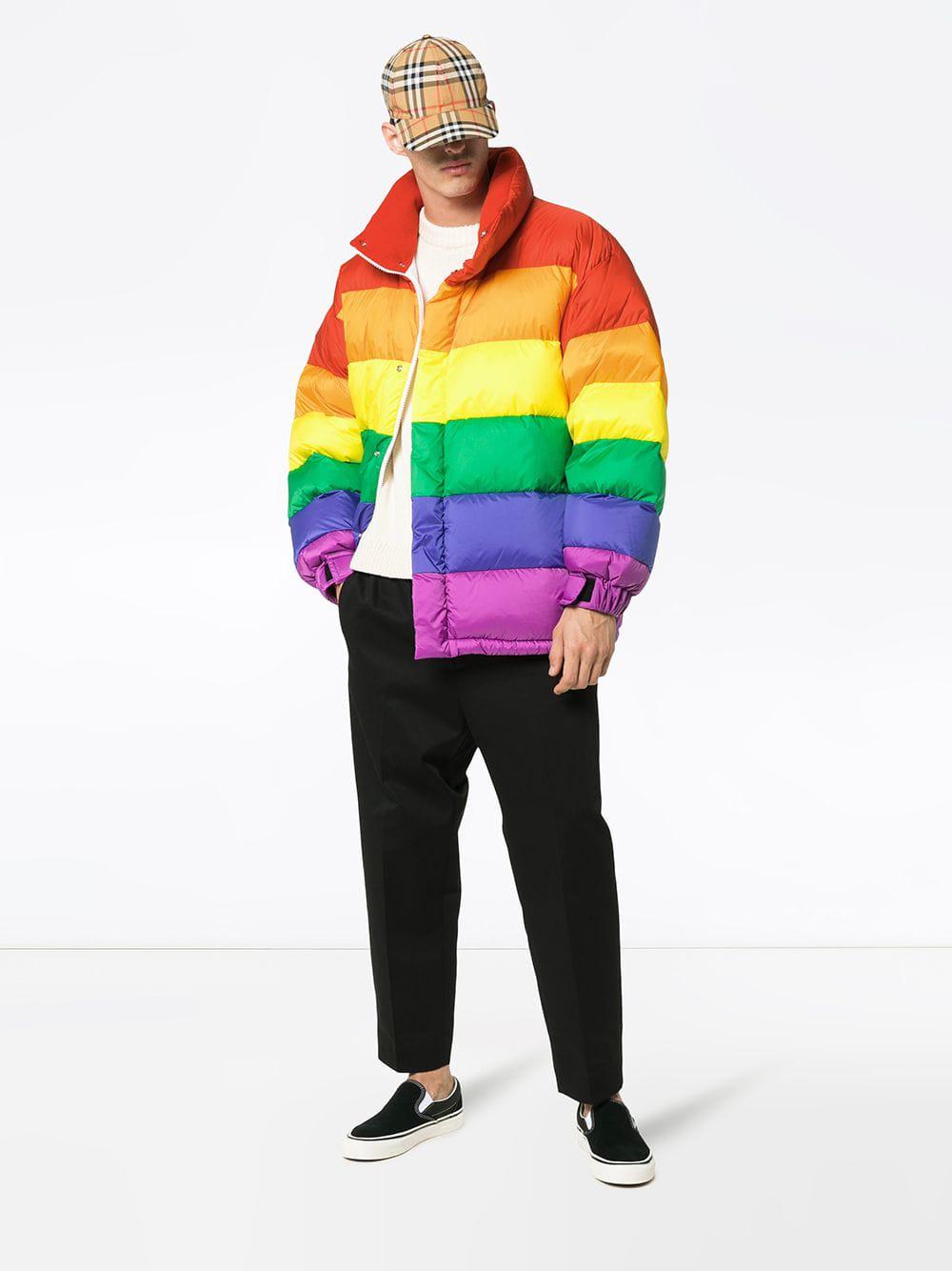Burberry Rainbow Feather Down Puffer Jacket in Red for Men | Lyst