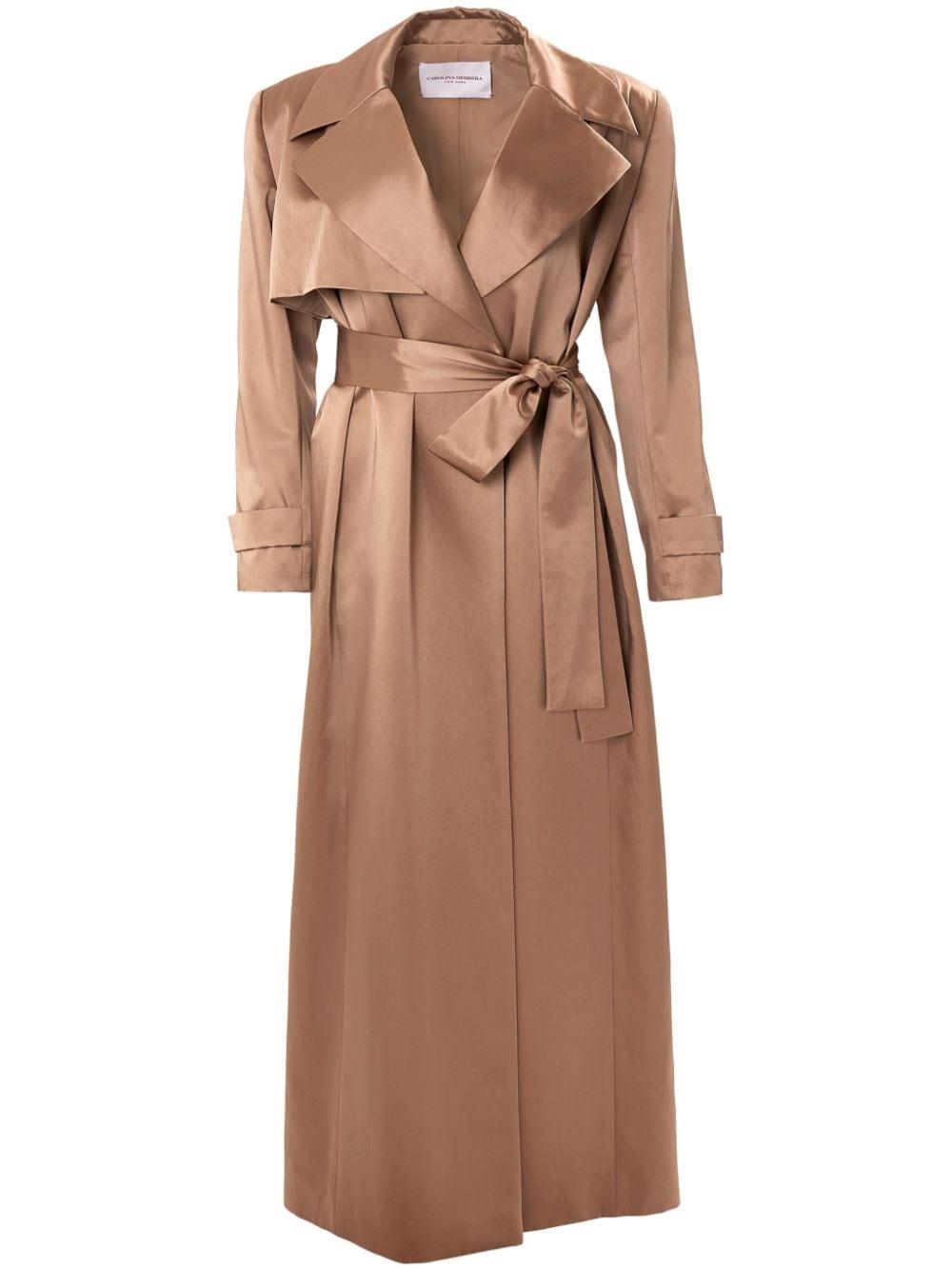 Carolina Herrera Satin Trench Coat in Brown | Lyst