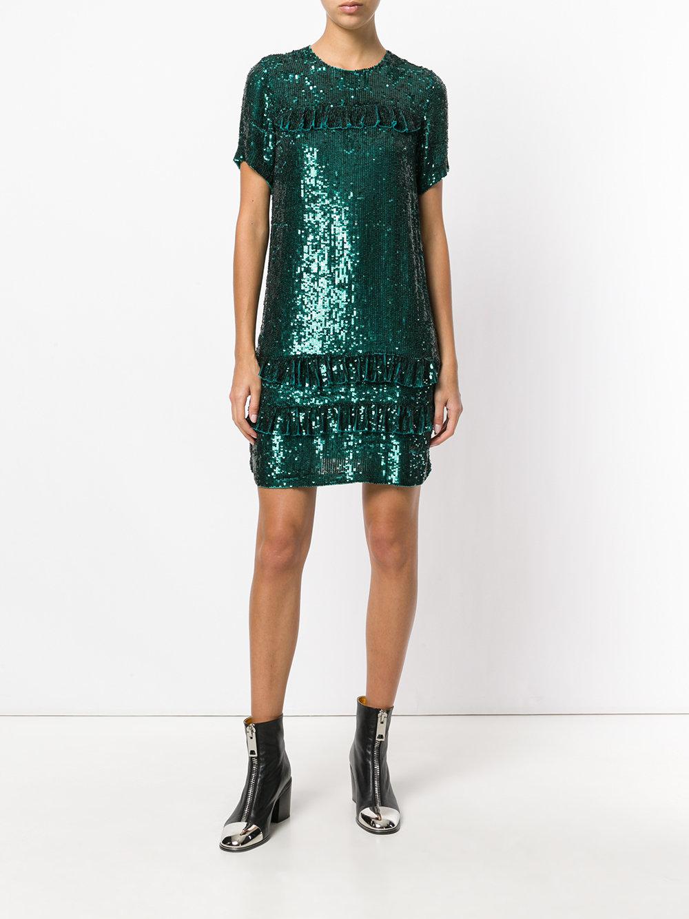 P.A.R.O.S.H. Synthetic Sequin Shift Dress in Green - Lyst