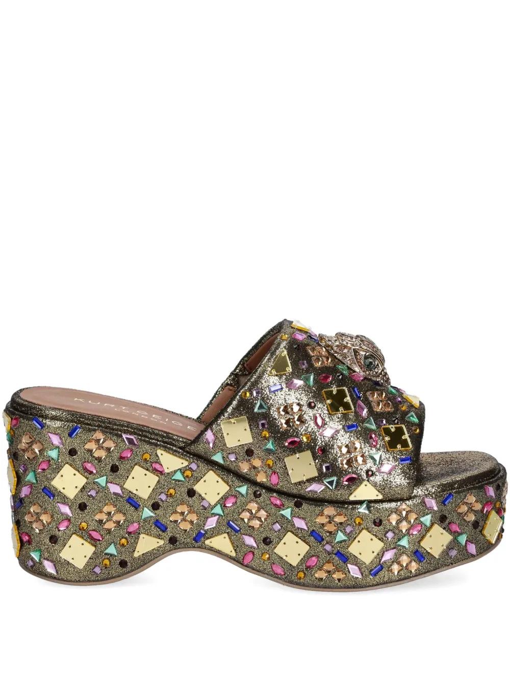 KG KURT GEIGER Rosalyn Suede Cork Heel Wedge Sandals in Tan | endource