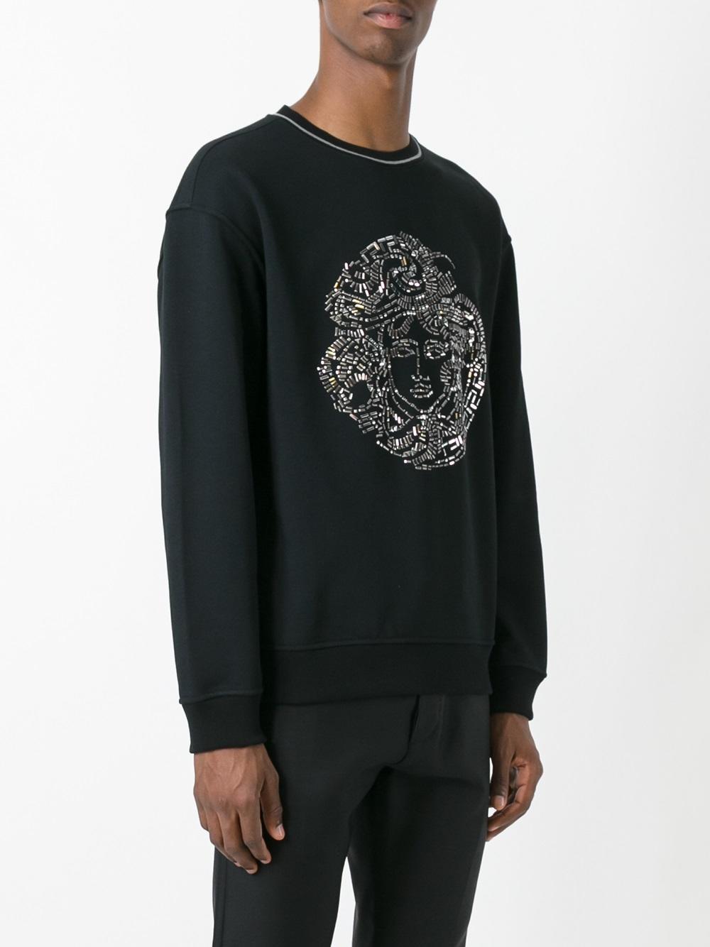 Versace Cotton Sequin Medusa Head Sweatshirt in Black for Men | Lyst