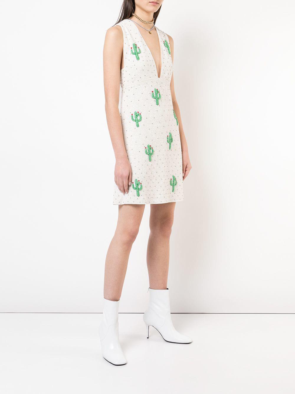 Ganni Beaded Cactus Dress in White | Lyst