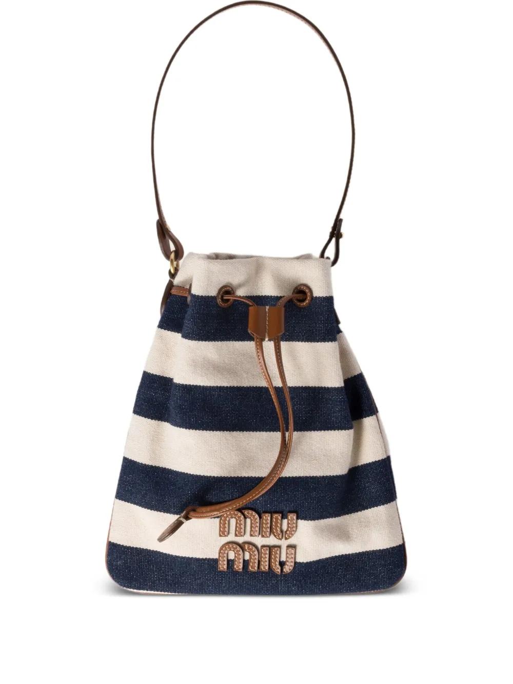 MiuMiu Bucket in canvas バケットキャンバスバック 送料無料》 MIU MIU Canvas and leather bucket bag (MiuMiu