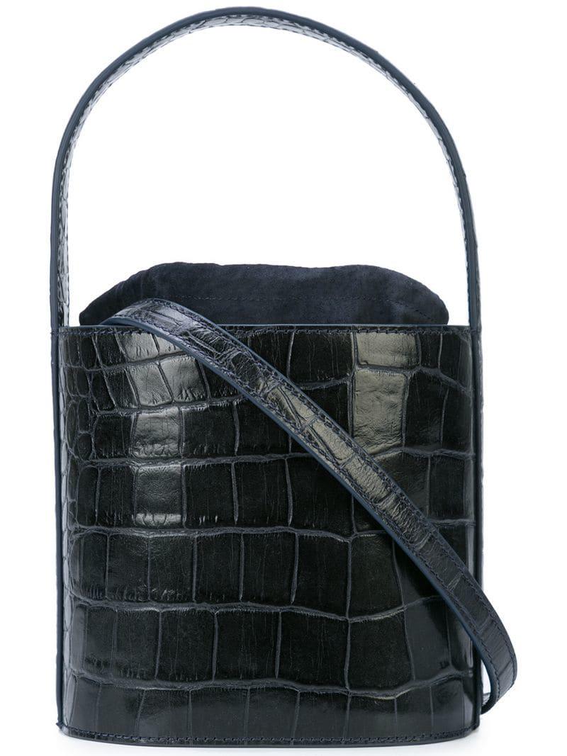 STAUD Leather Crocodile Embossed Bucket Bag in Black - Lyst