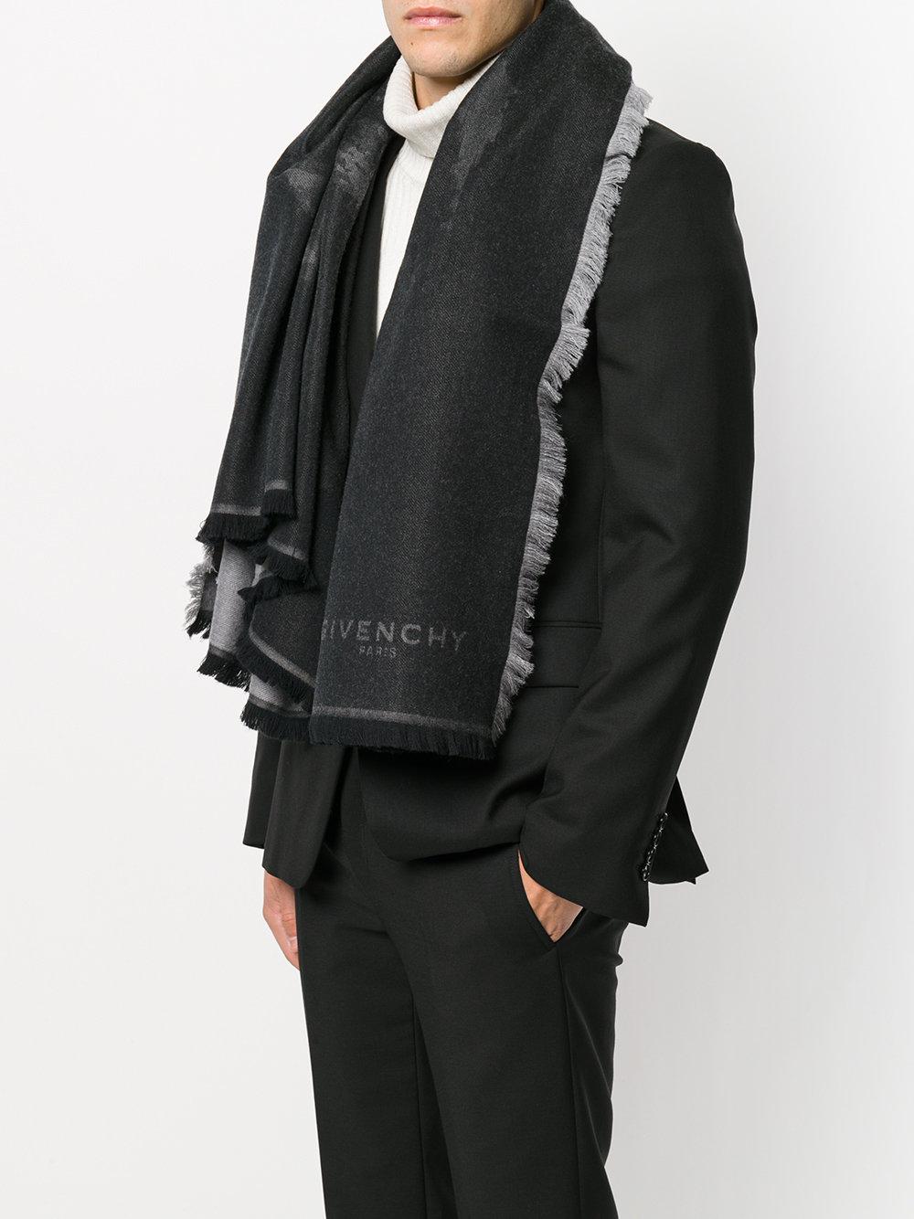 Givenchy Wool Frayed Logo Scarf in Black for Men Lyst