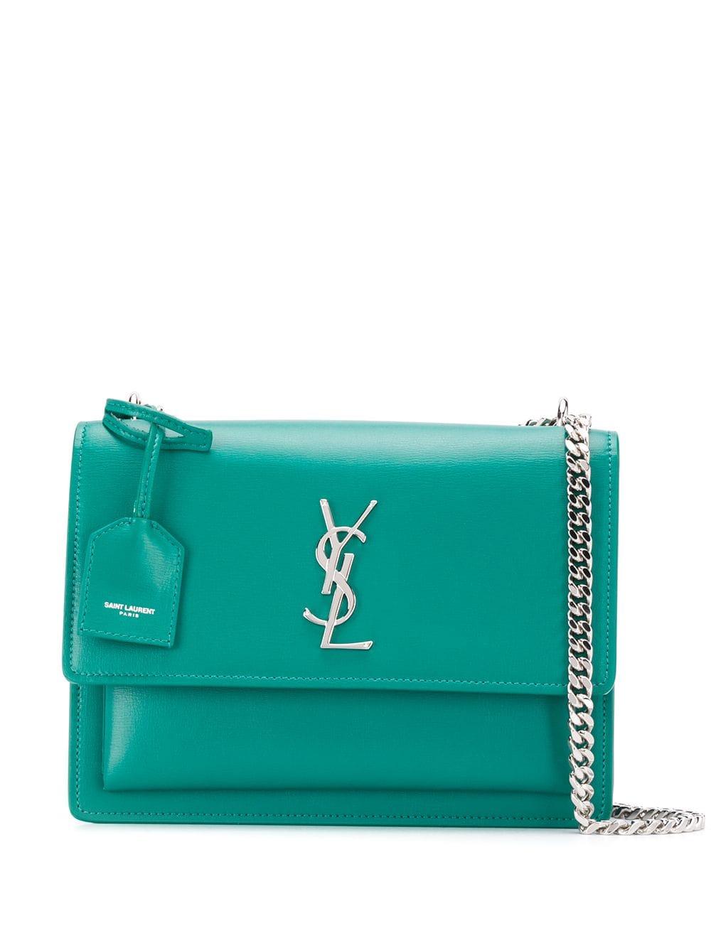 Saint Laurent Green Croc Embossed Leather Sunset Crossbody Bag