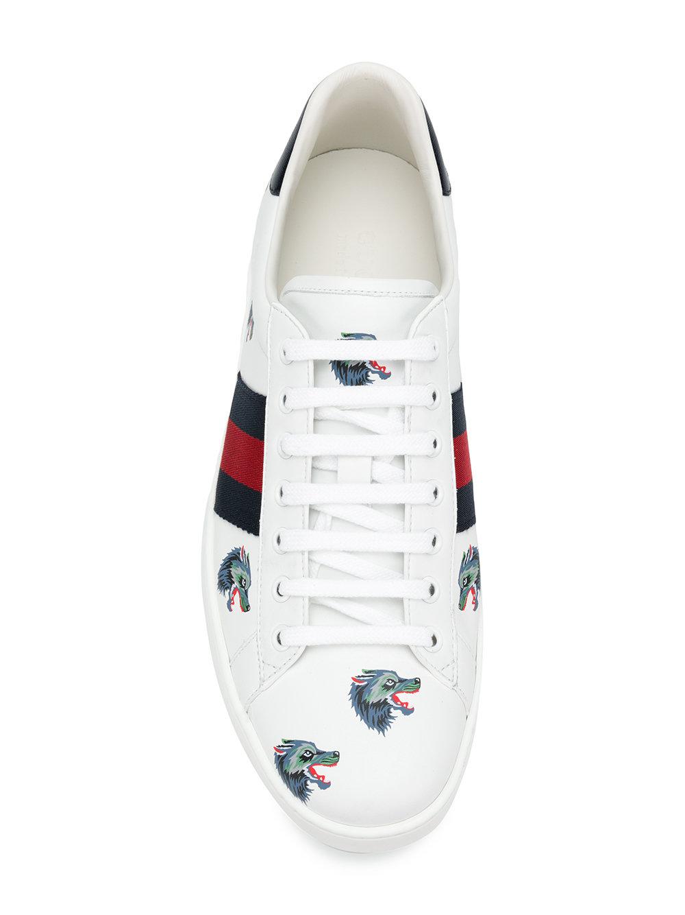 Gucci Leather Ace Wolf-embroidered Sneakers in White - Lyst