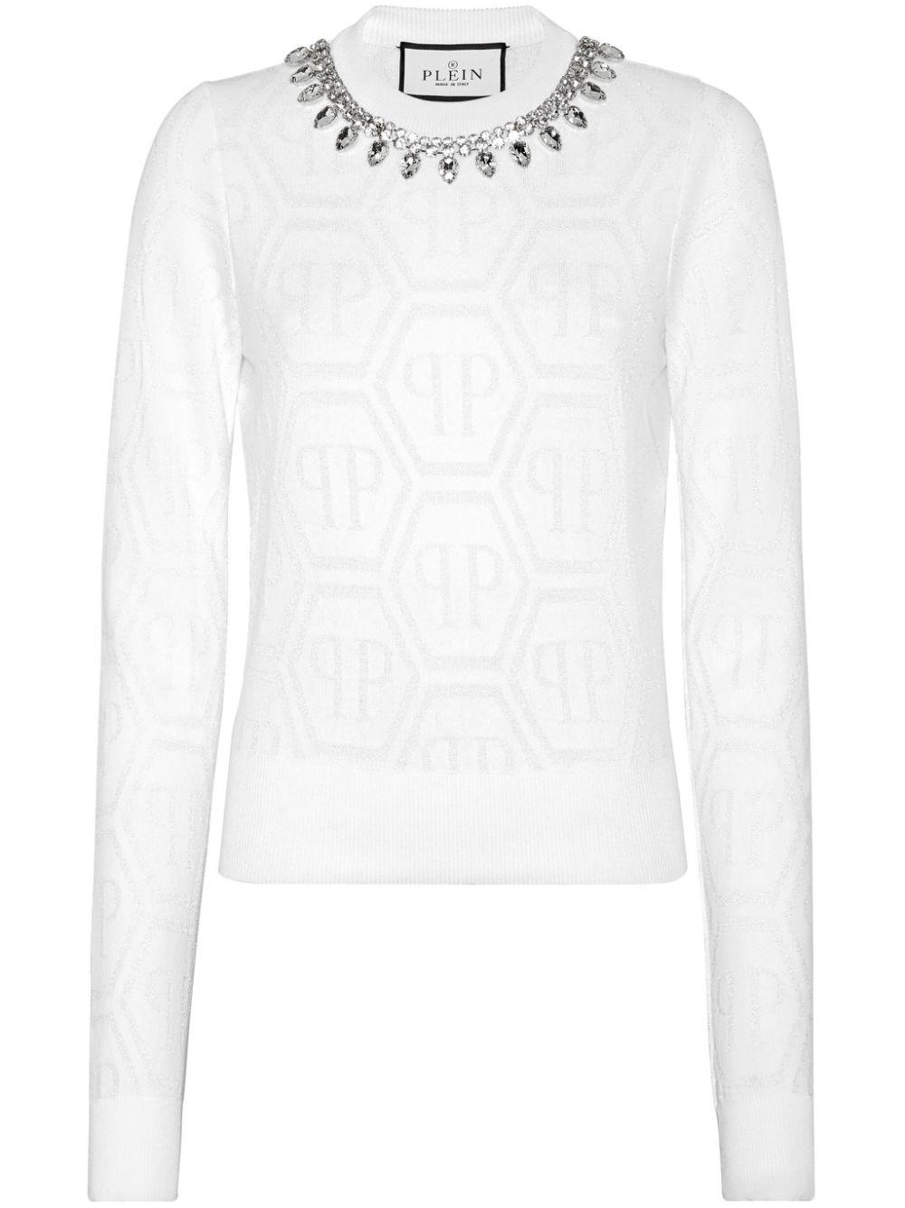 Philipp Plein レディース ホワイト モノグラム ビジュートリム 