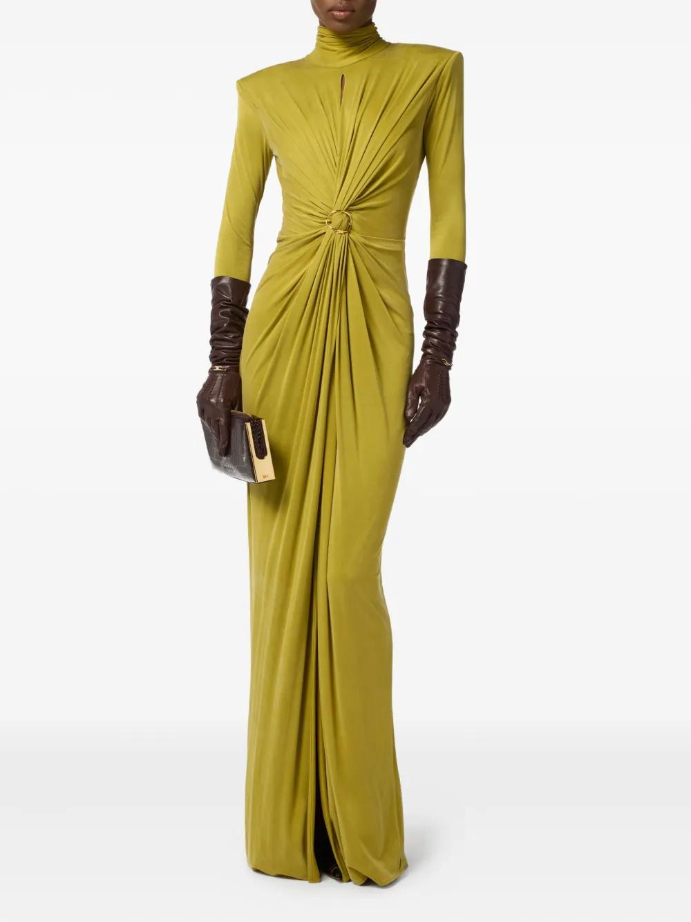 パーティードレス Elisabetta Franchi Draped Yellow Evening Dress With Deep Elisabetta Franchi Draped Yellow Dress With Deep V-Neckline