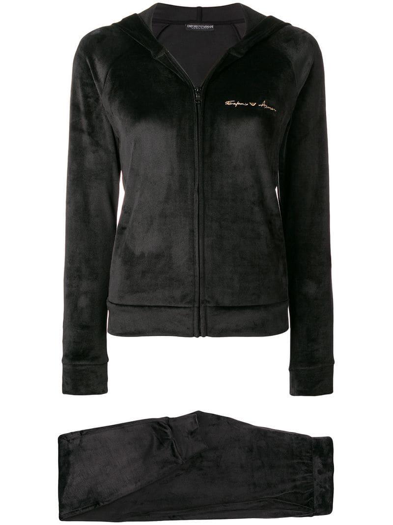 Emporio Armani Synthetic Velour Tracksuit in Black - Lyst