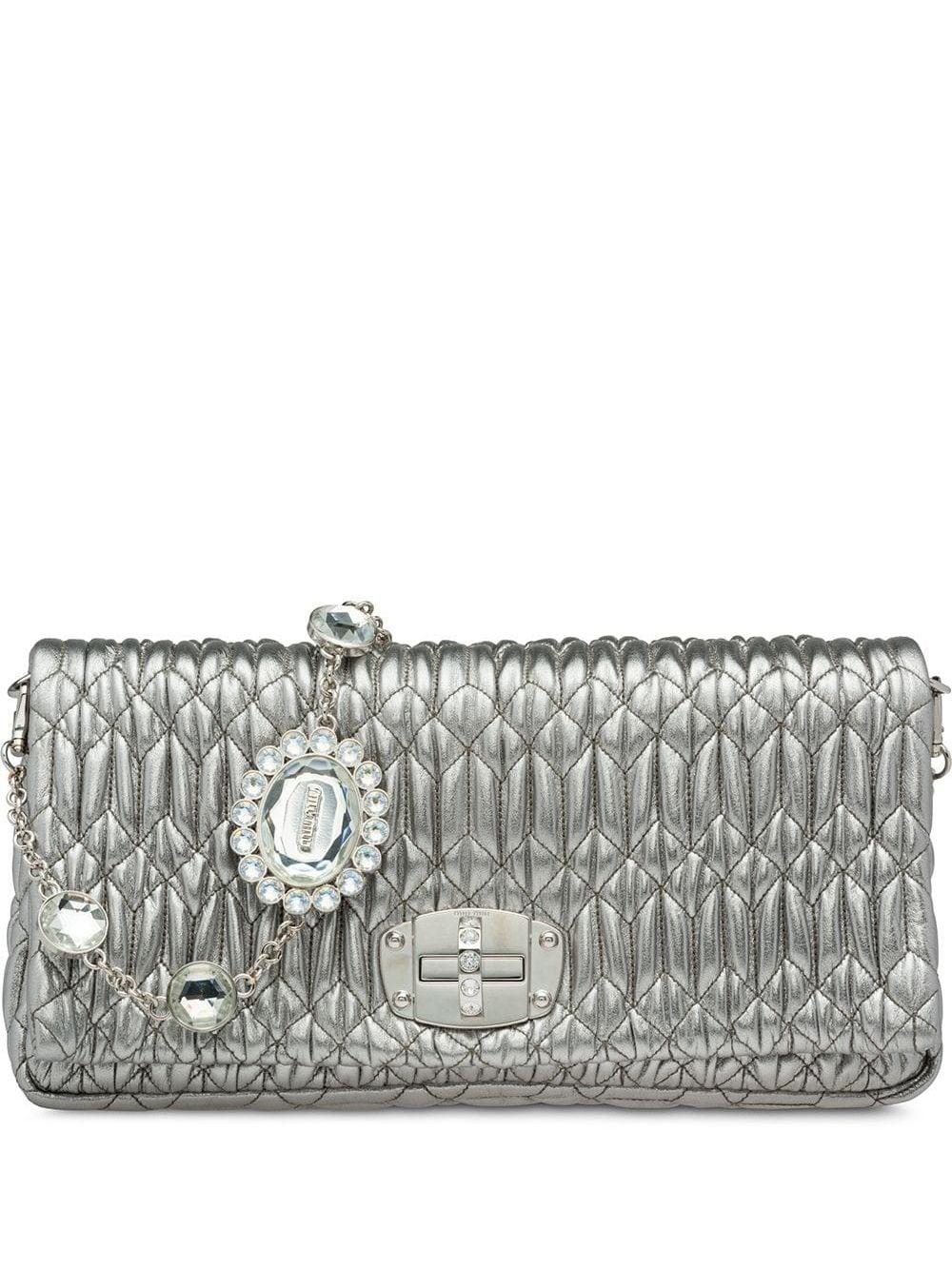 Miu Miu Leather Iconic Crystal Crossbody Bag in Silver (Metallic) Lyst