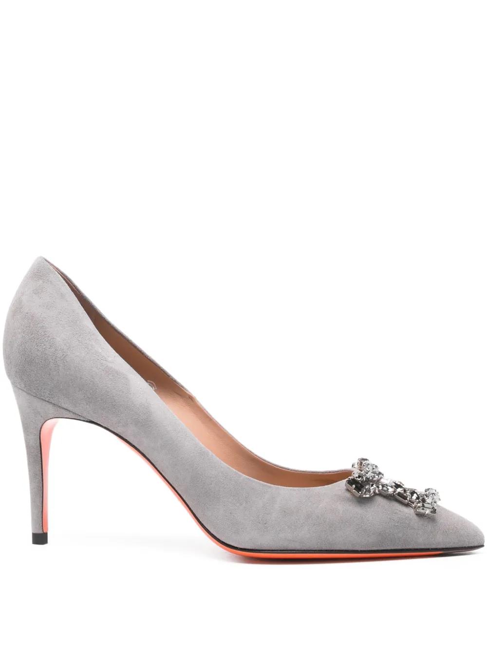 santoni-grey-Embellished-Pumps
