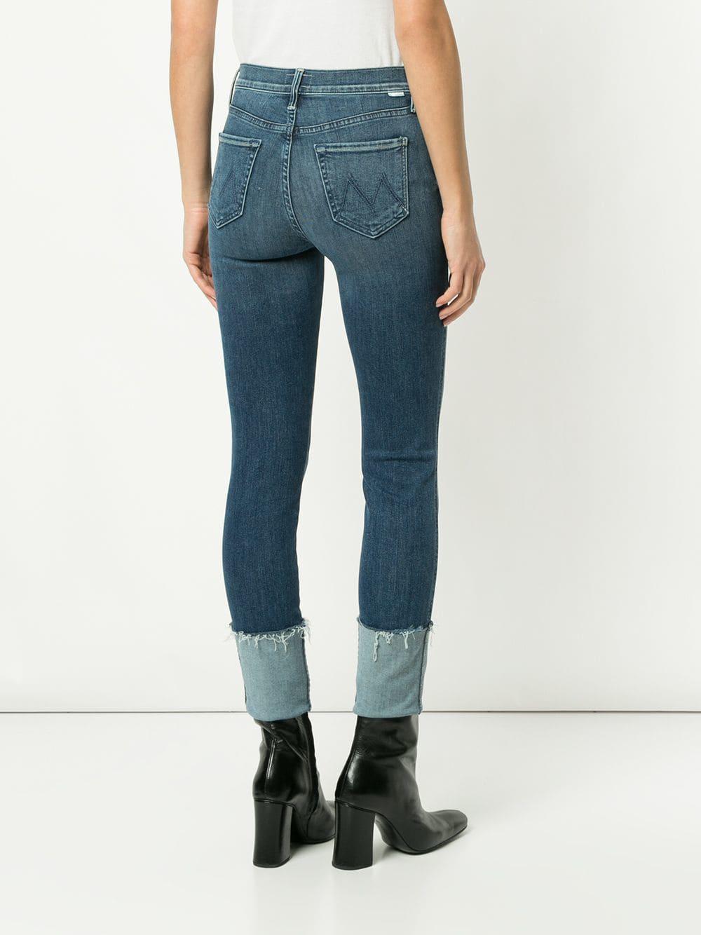 Mother Denim Large Cuff Cropped Jeans in Blue - Lyst