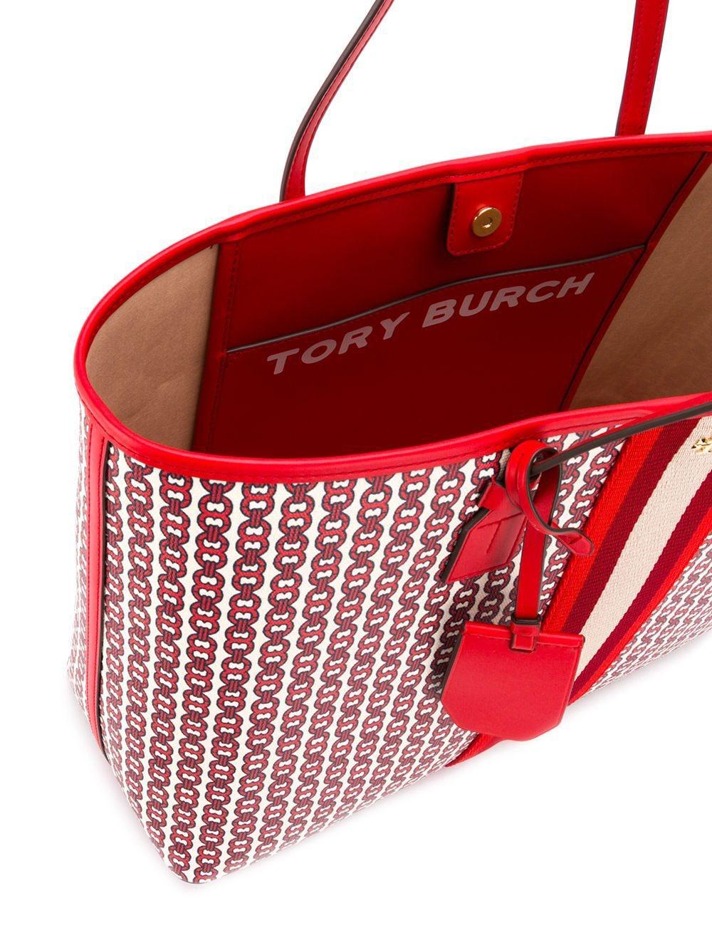 Tory Burch Gemini Link Canvas Top Zip Small Tote Bag Dutch Red Gemini Link
