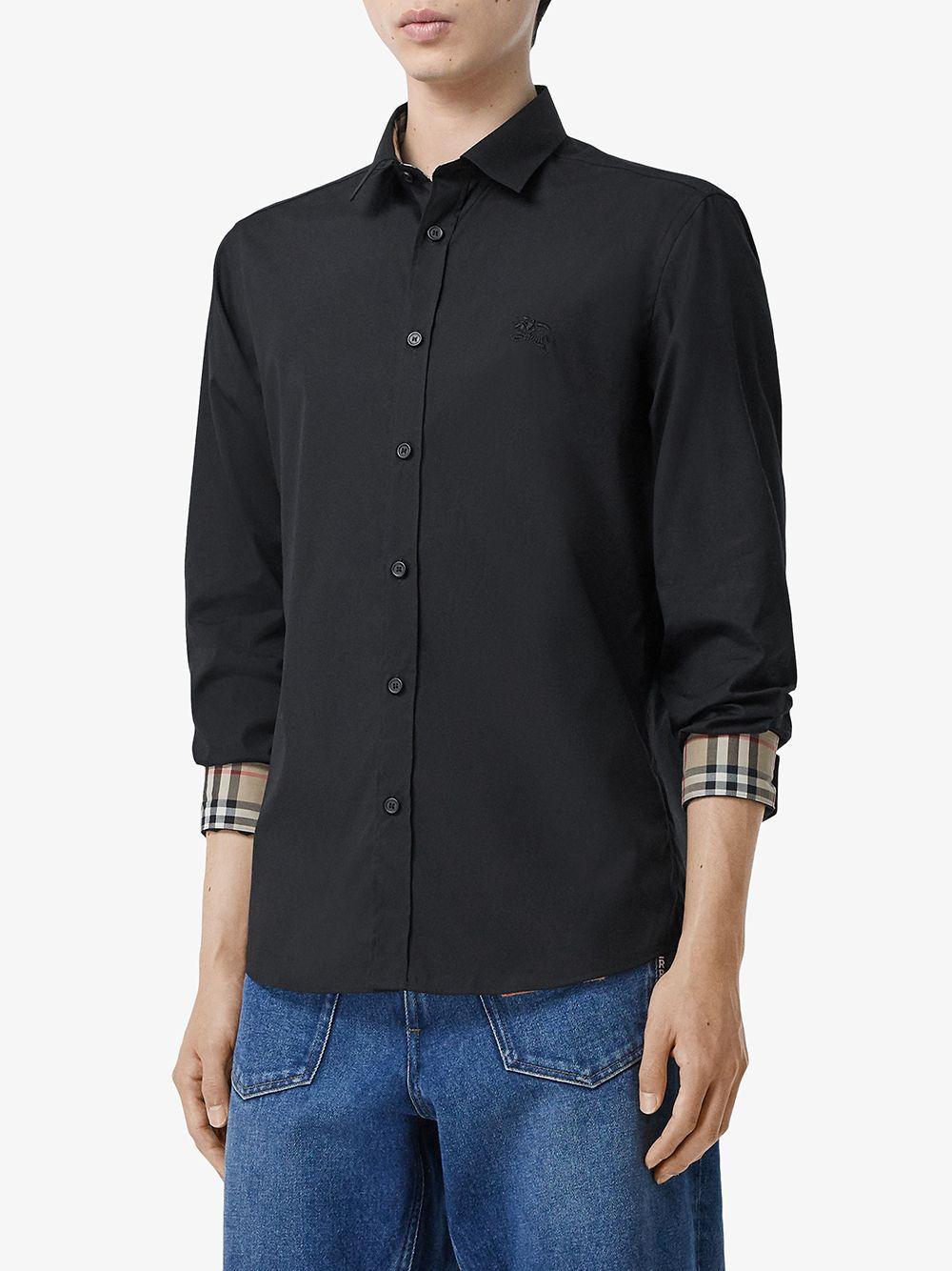 Burberry Cotton Embroidered Logo Shirt in Black for Men - Lyst