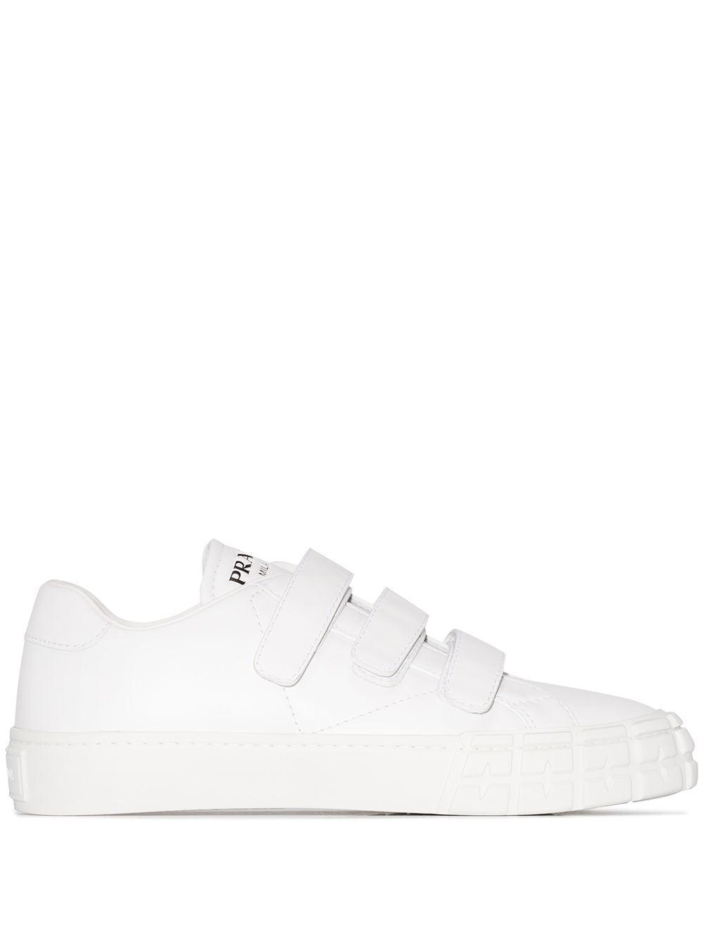 Prada Leather Wheel Velcro Sneakers in White | Lyst