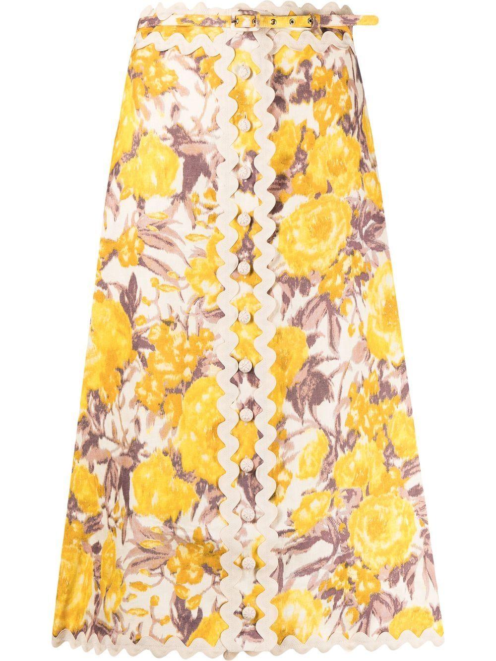 Zimmermann Floral-print Midi Skirt in Yellow | Lyst