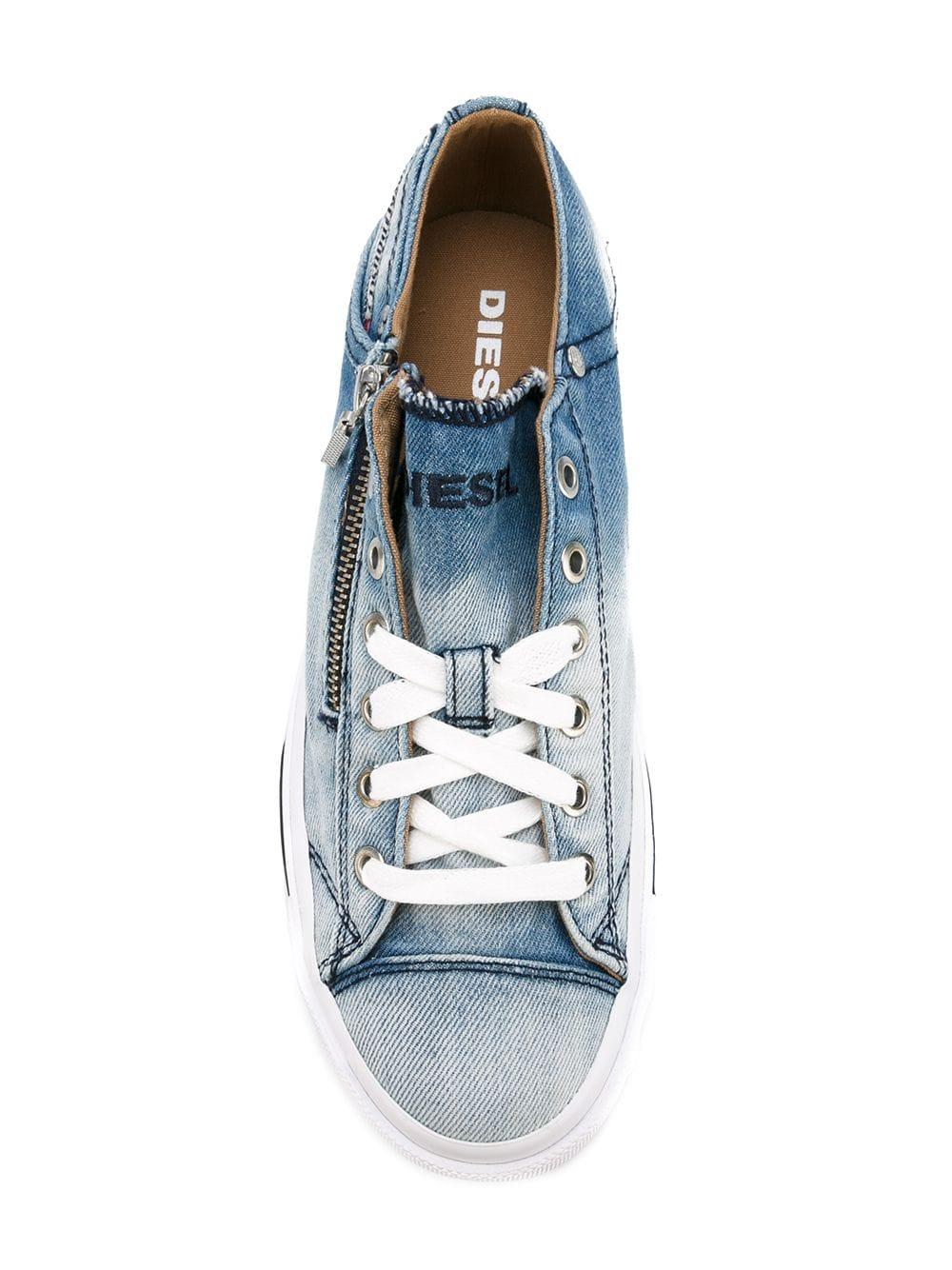 DIESEL Denim Lace Up Sneakers in Blue | Lyst