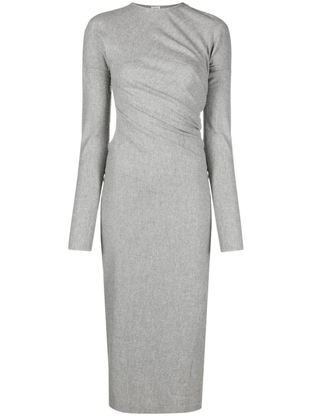 Totême Twist-detail Long-sleeve Midi Dress in Gray | Lyst