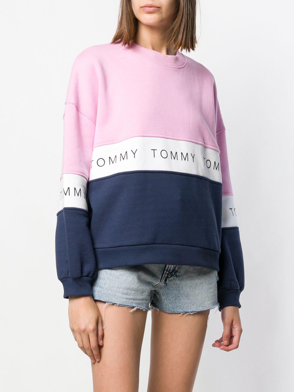 Tommy Hilfiger Cotton Colour Block Sweatshirt Pink | Lyst