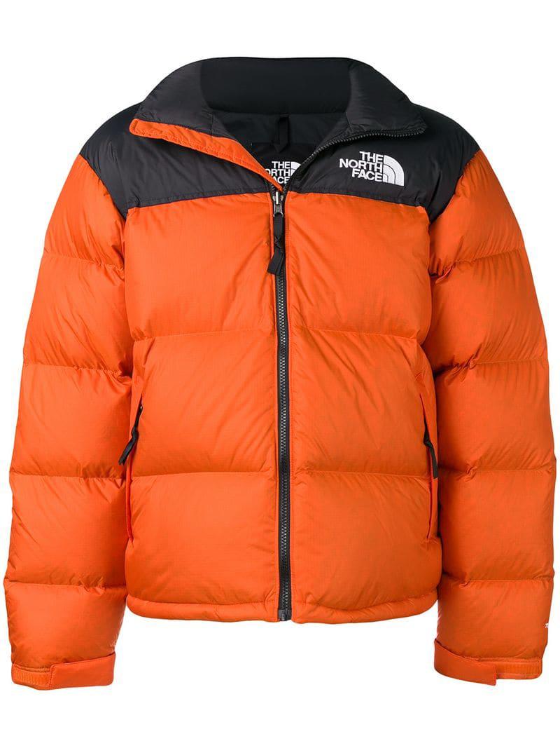 north face orange puffer jacket