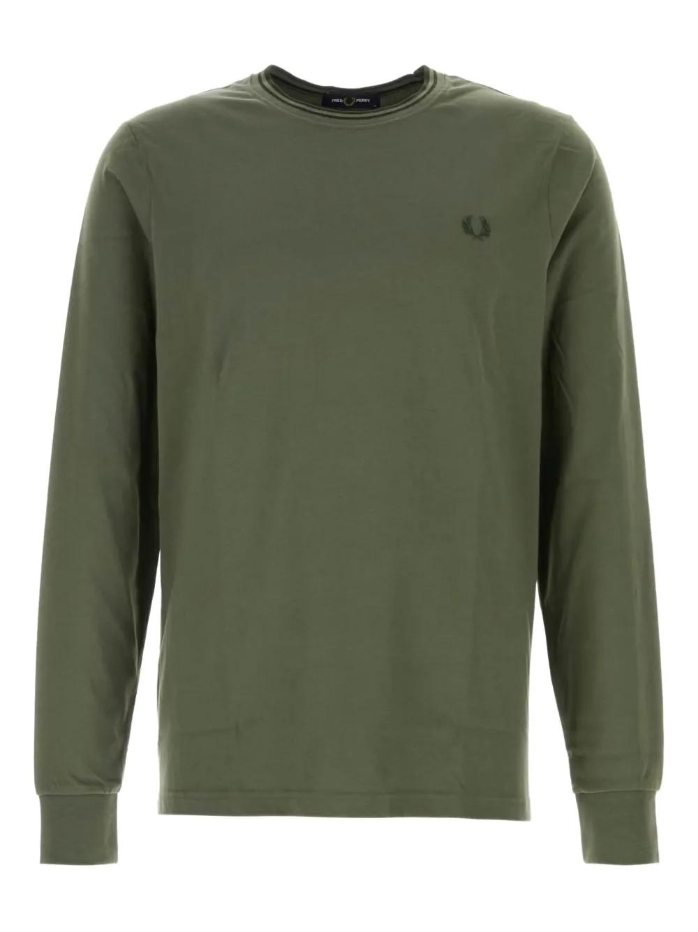 【FRED PERRY】Long sleeves Crew Neck T-shirt ☆大人気☆ Fred Perry Men's Long Sleeve Taped T-Shirt in Ash Blue Fred