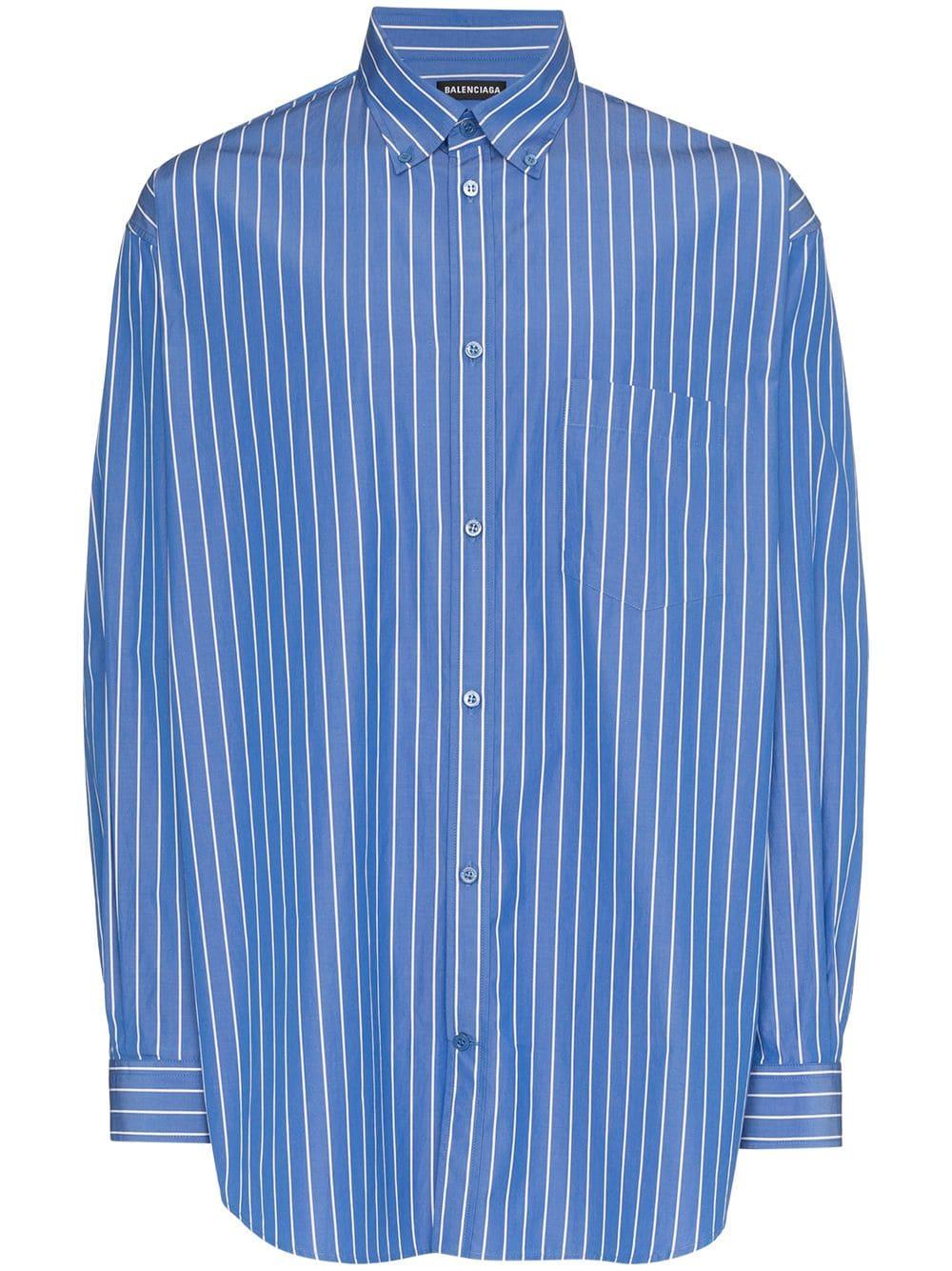Balenciaga Logo Stripe Shirt in Blue for Men | Lyst