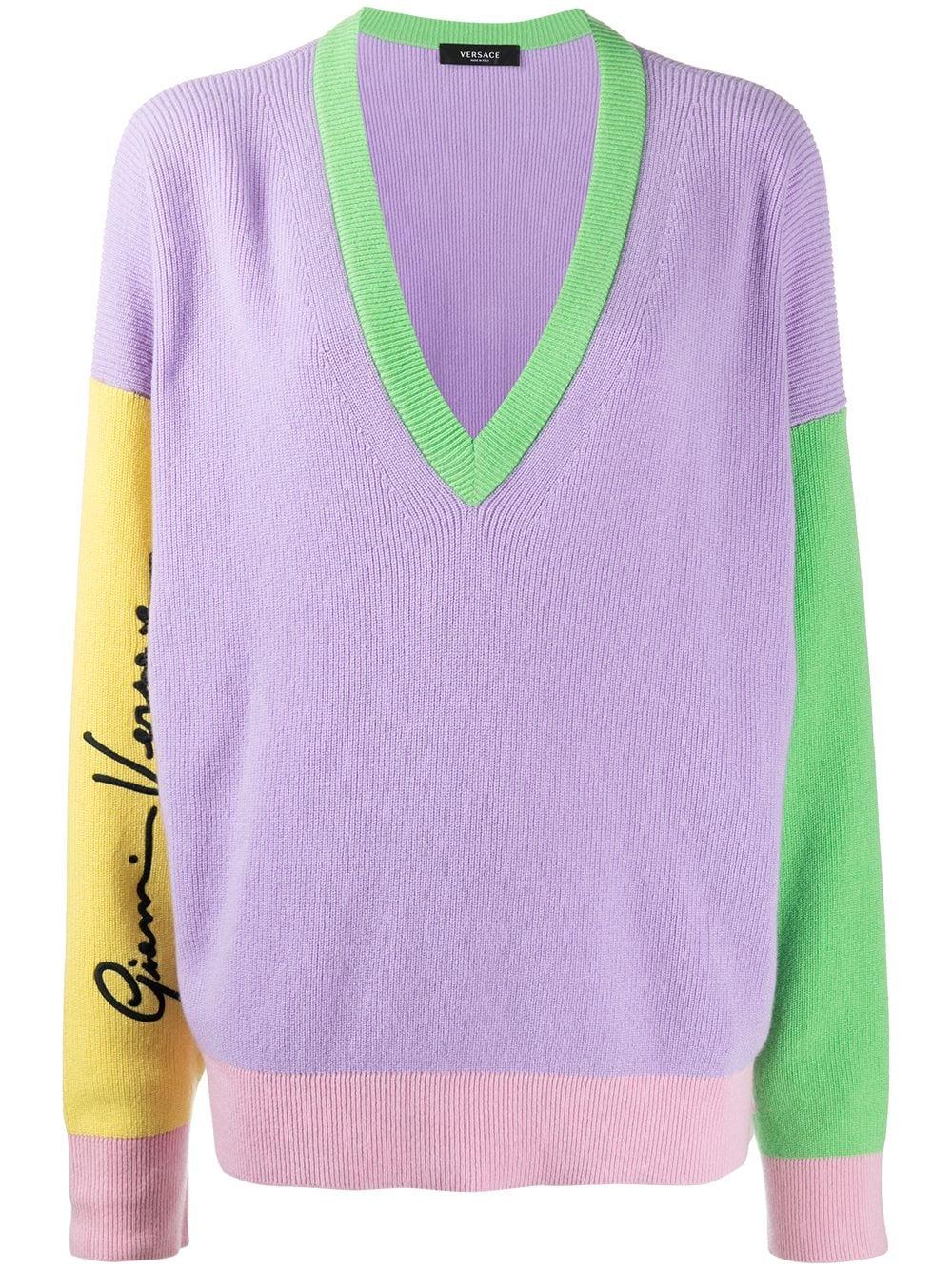 Sweaters Versace Collection Purple V-Neck Wool Sweater Shops  originsofwhiskey.com