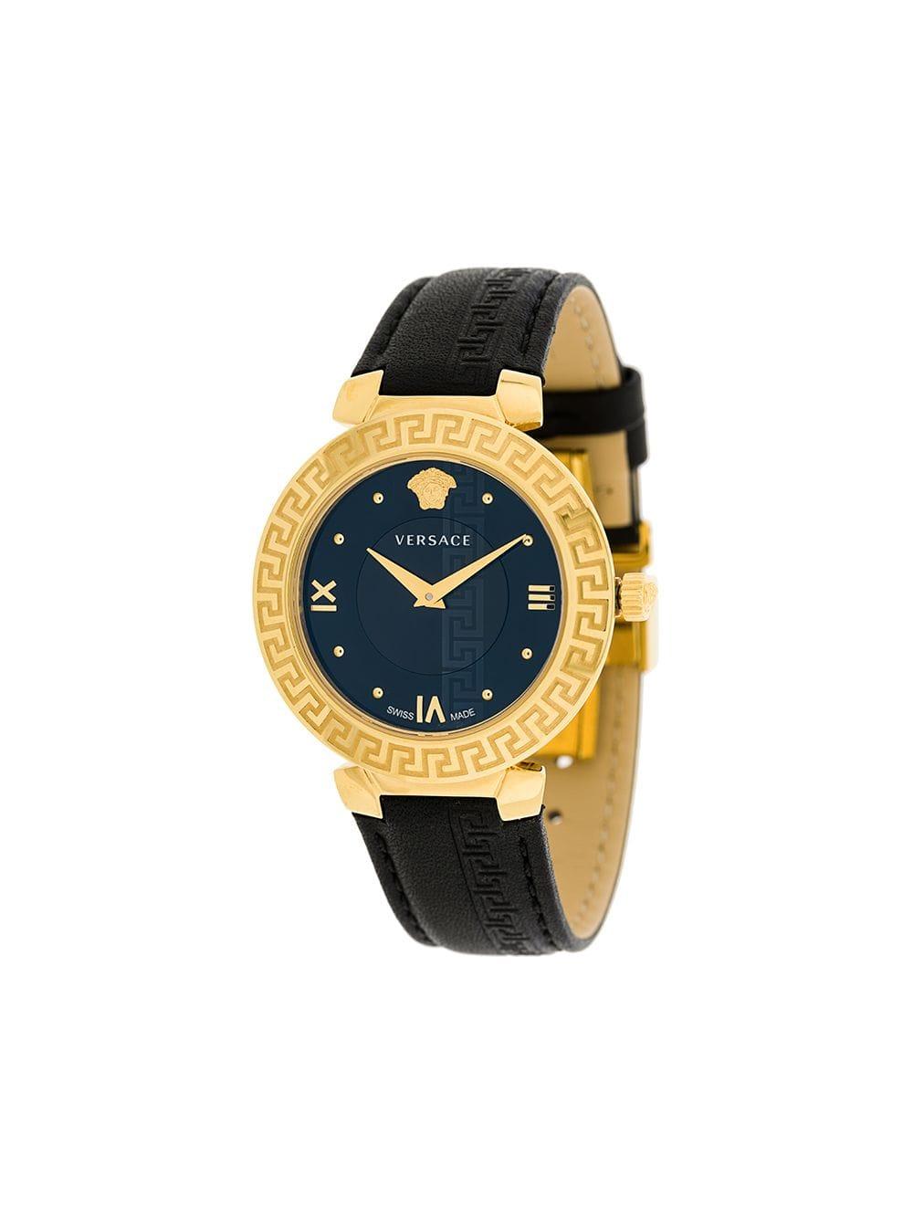 Versace Leather Daphnis Watch in Black 
