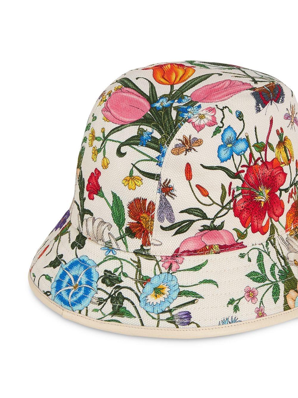 Gucci Linen Fedora Hat With Floral 