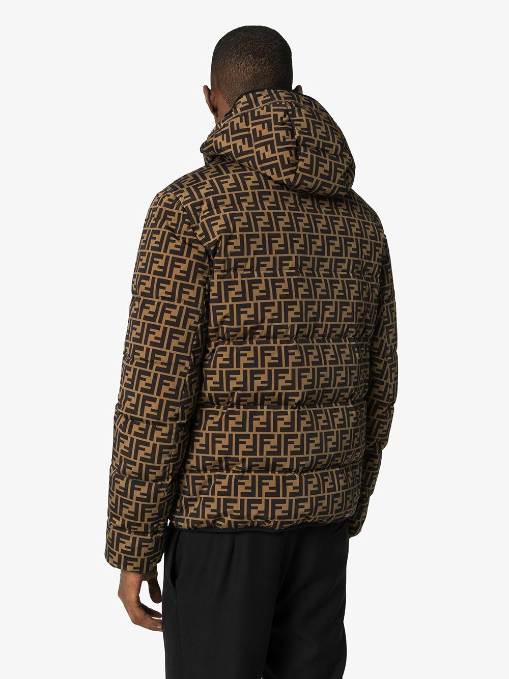 Fendi Ff Logo Print Puffer Jacket in Brown for Men | Lyst