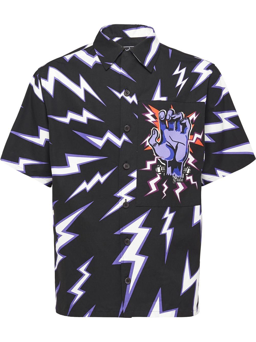 Prada Cotton Lightning Bolt Print Shirt in Black,Purple,White (Black) for  Men | Lyst